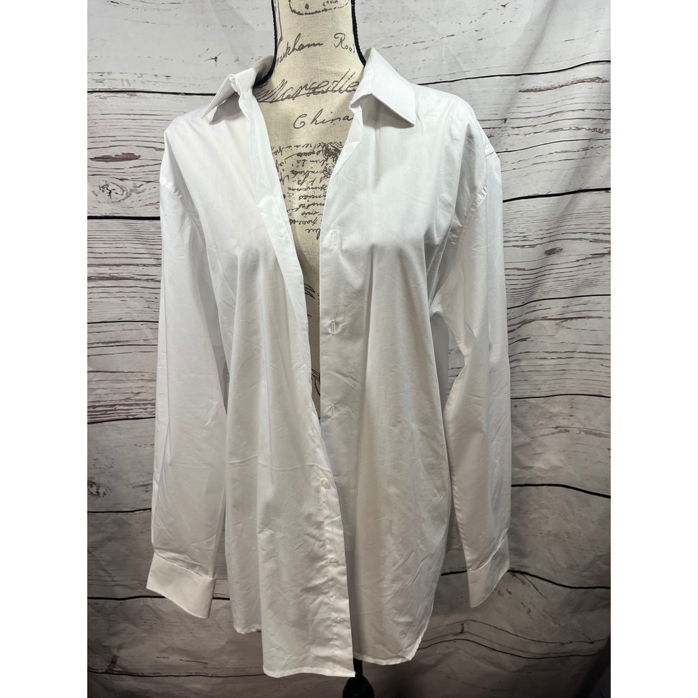 Bill Blass Essentials‎ Mens White Button Down Dress Shirt Long Sleeve Size L